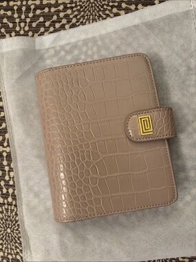Notiq Pocket Rings Taupe Croc Faux Leather Planner Notebook Inserts Gold tone hw